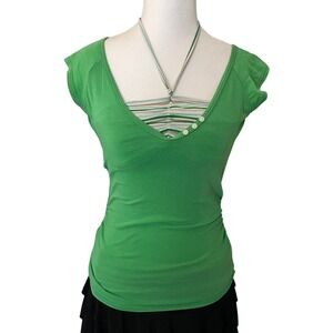 COZY S&CASUAL Green Cap Sleeve Layered V Neck Halter Top Women Size Small